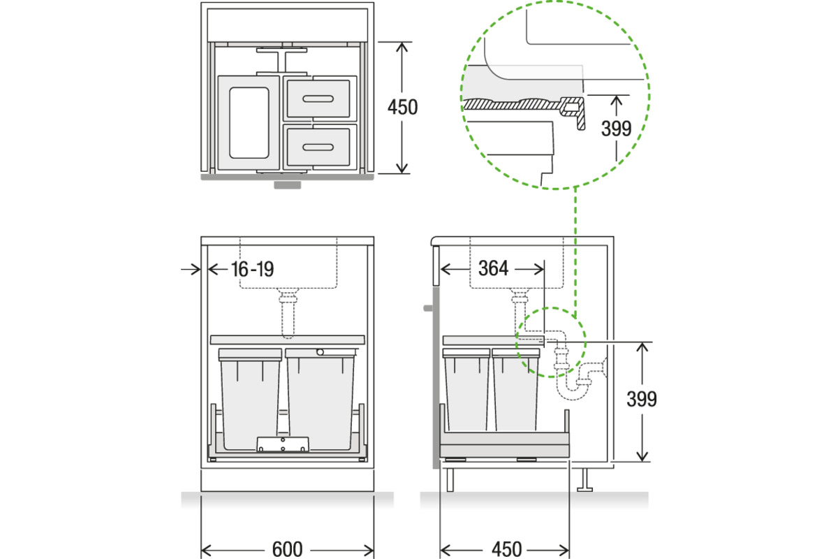 Abfall-Auszugsystem MÜLLEX X-LINE X60 M17 Basic Pro