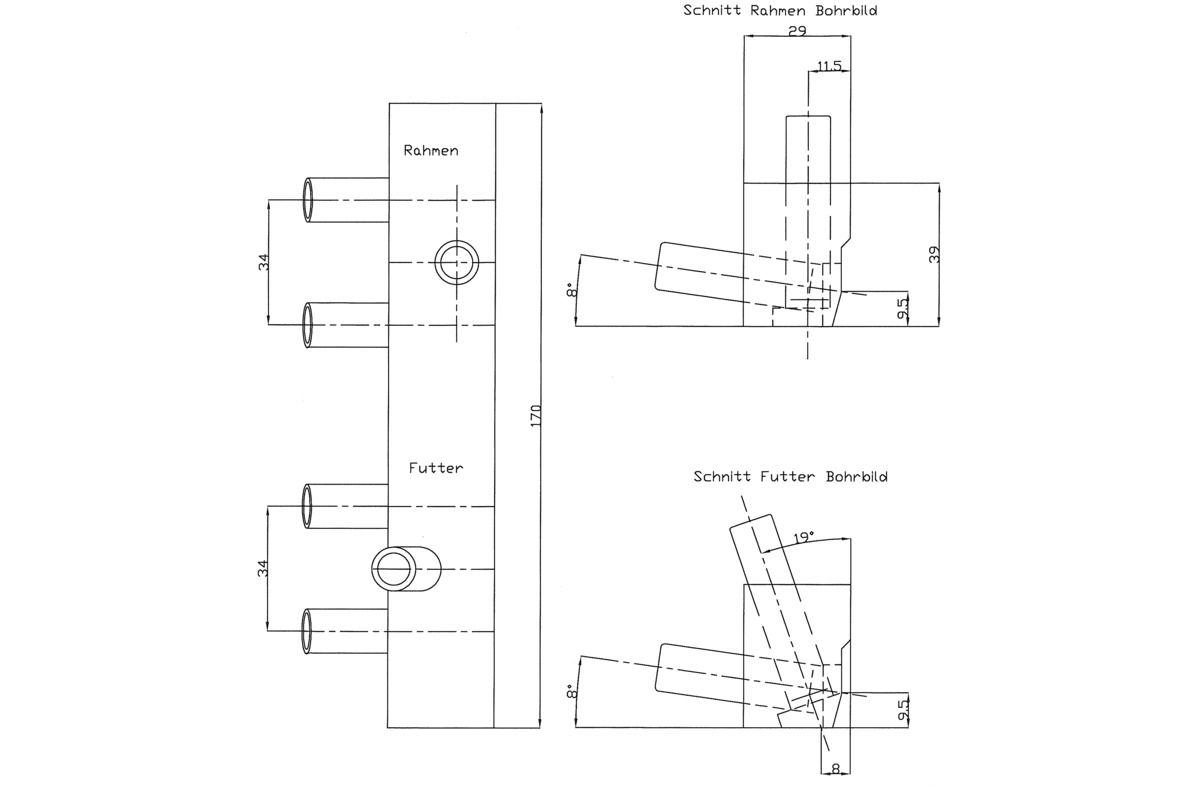 Anschlagwerkzeuge für Einbohrbänder ANUBA Modell B + C (CH-Norm)
