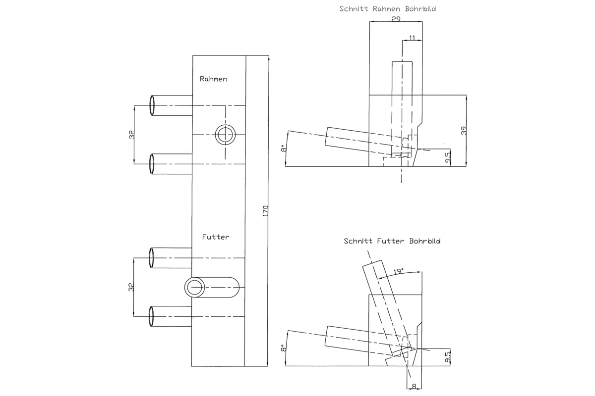 Bohrlehren für Einbohrbänder ANUBA Modell C (CH-Norm)